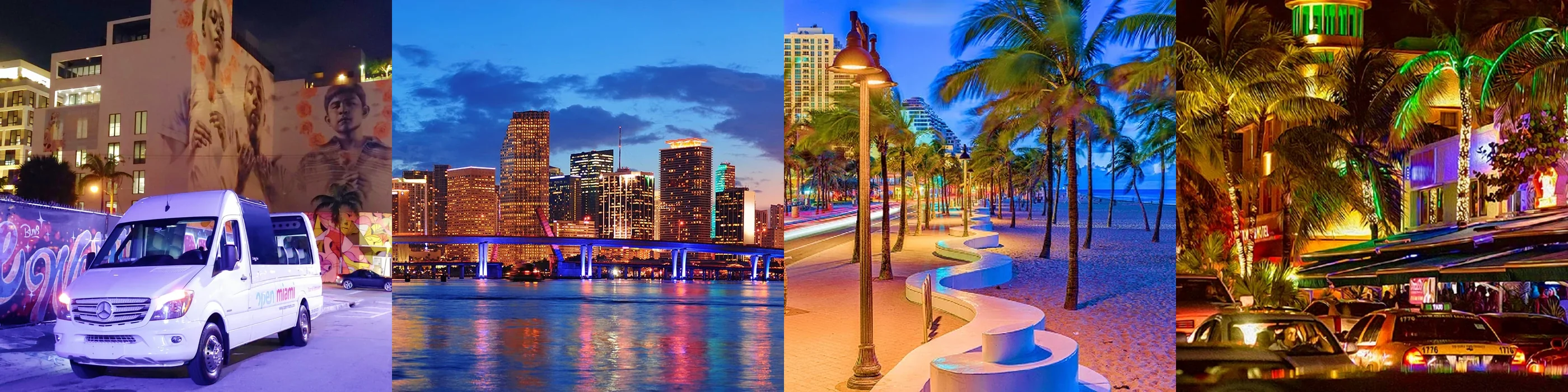 Frise de photos de Miami illuminée la nuit